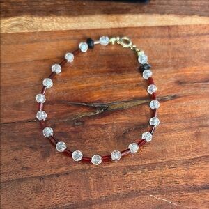 Elegant Crystal-like and Red Beaded Bracelet